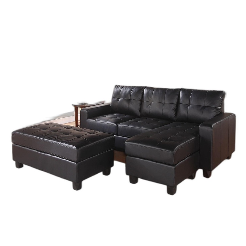 Black Faux Leather Stationary L Shaped Three Piece Sofa And Chaise By Homeroots