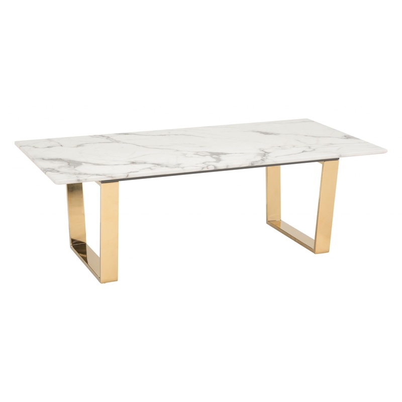 Designer's Choice White Faux Marble and Gold Coffee Table By Homeroots