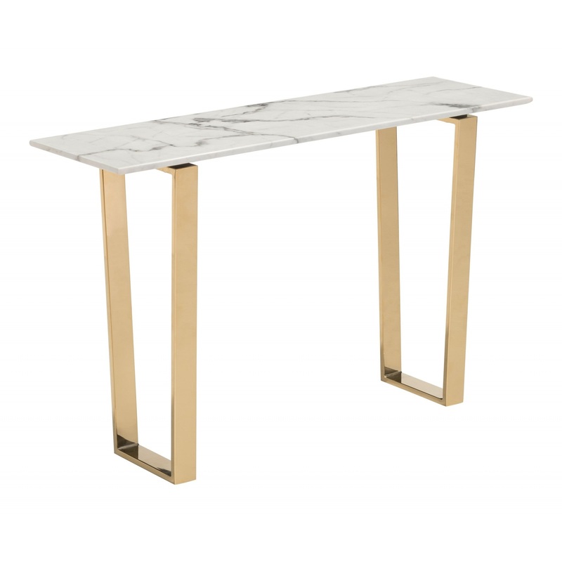 Designer's Choice White Faux Marble and Gold Console Table By Homeroots
