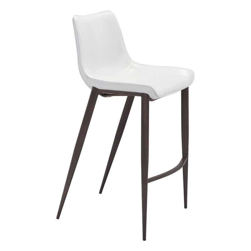 Gray Faux Leather and White Steel Modern Stitch Bucket Bar Chairs By Homeroots