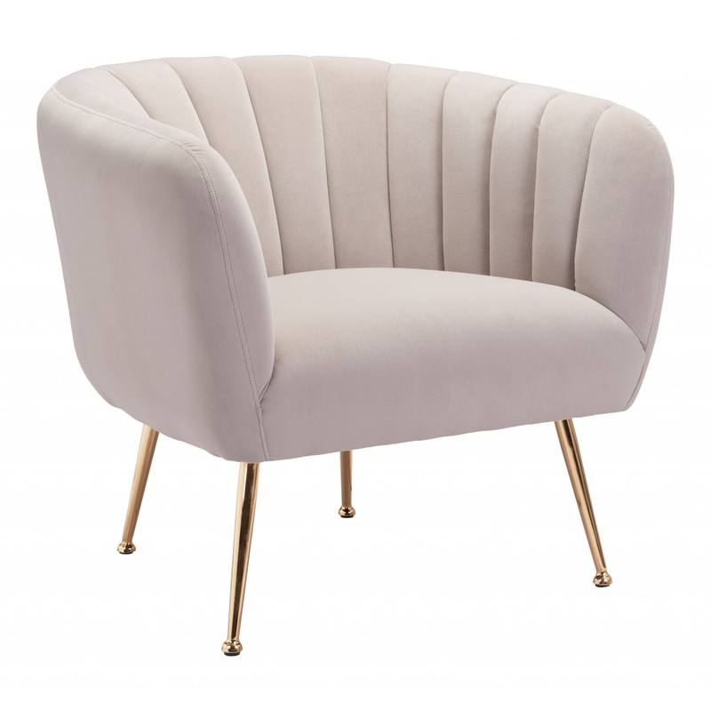 Ivory and Gold Super Soft Vertical Channel Accent Club Chair By Homeroots