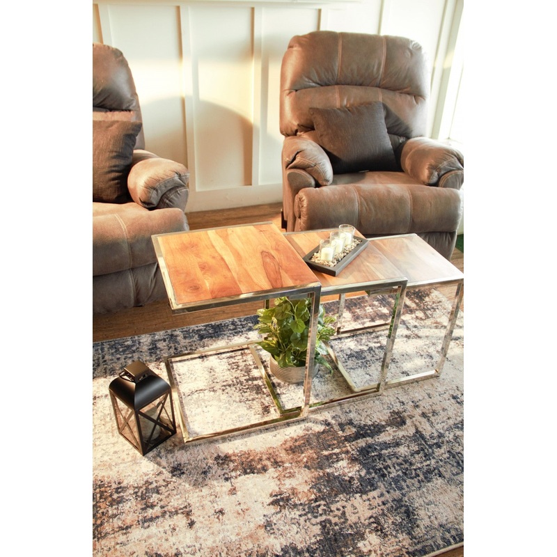Set of Three Stylish Wood and Metal C Shaped Nesting End Tables By Homeroots