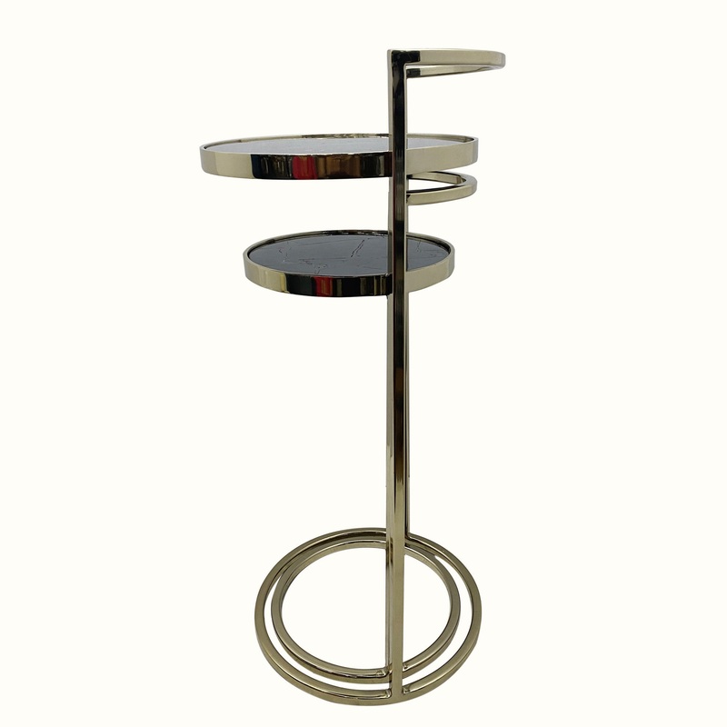 Set Of Two 27" Gold And Black Stone Round Nested Tables By Homeroots