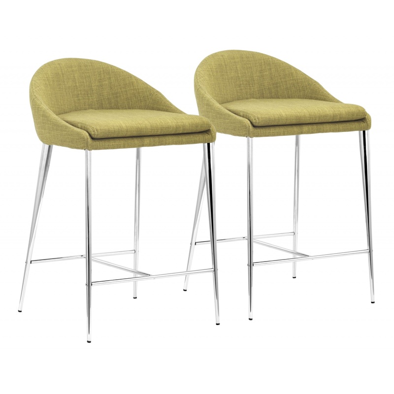 Set Of Two 30" Green and Steel Low Back Counter Height Bar Chairs By Homeroots