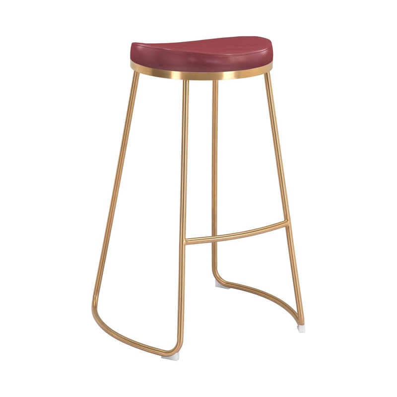 Set Of Two 31" Burgundy And Gold Steel Backless Bar Height Chairs With Footrest By Homeroots