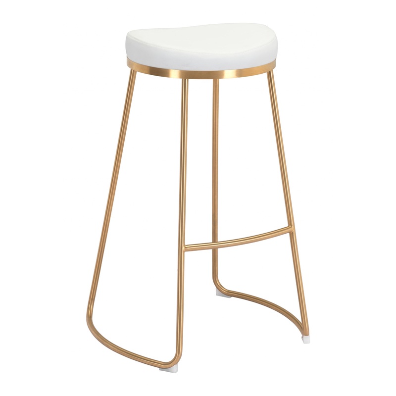 Set Of Two 31" White And Gold Steel Backless Bar Height Chairs With Footrest By Homeroots