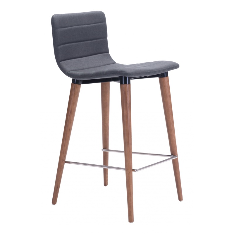 Set Of Two 34" Gray And Brown Solid Wood Low Back Counter Height Bar Chairs With Footrest By Homeroots