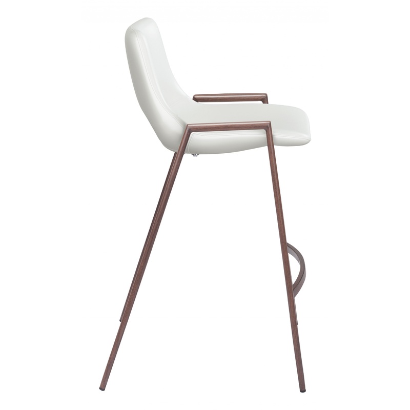 Set Of Two 36" White And Brown Steel Low Back Counter Height Bar Chairs With Footrest By Homeroots