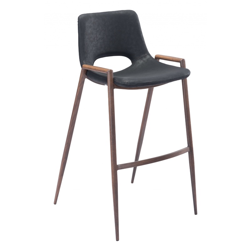 Set Of Two 39" Black And Brown Steel Low Back Bar Height Chairs With Footrest By Homeroots