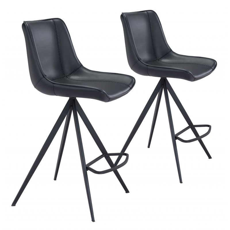 Set Of Two 39" Black Steel Low Back Counter Height Bar Chairs With Footrest By Homeroots
