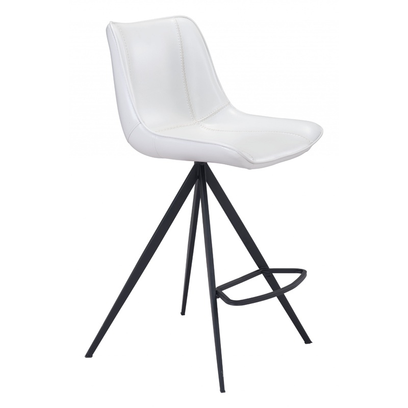 Set Of Two 39" White And Black Steel Low Back Counter Height Bar Chairs With Footrest By Homeroots