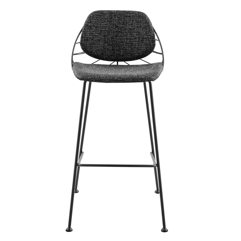 Set Of Two 40" Black Steel Low Back Bar Height Chairs With Footrest By Homeroots