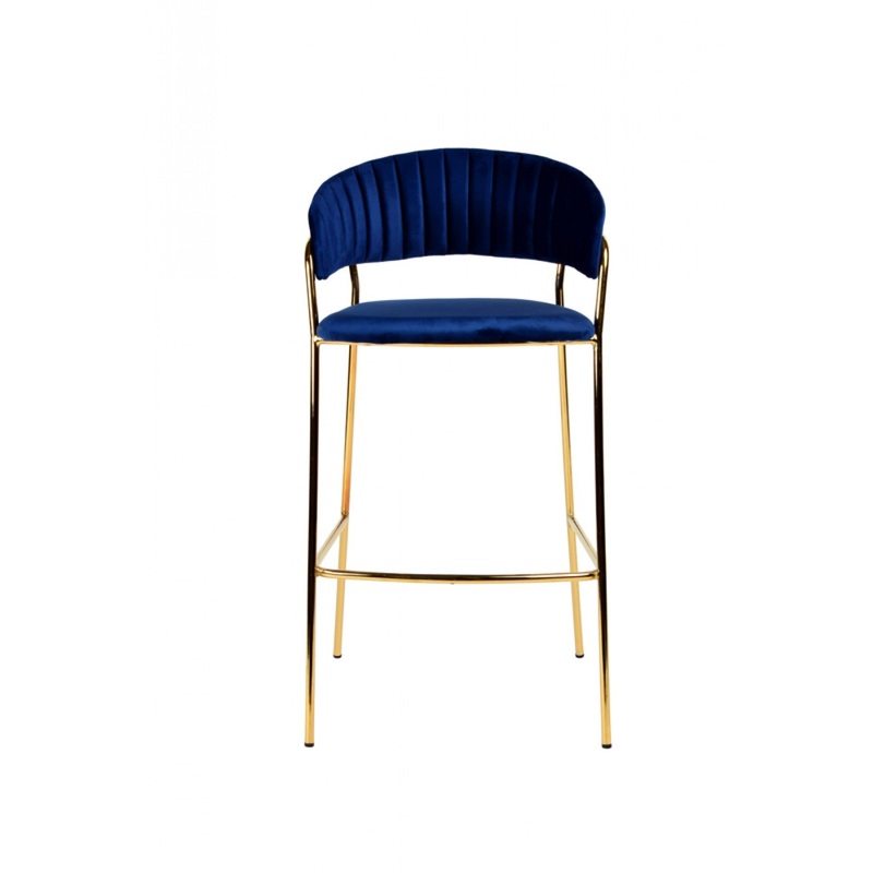 Set Of Two 40" Blue And Golden Steel Low Back Bar Height Bar Chairs With Footrest By Homeroots
