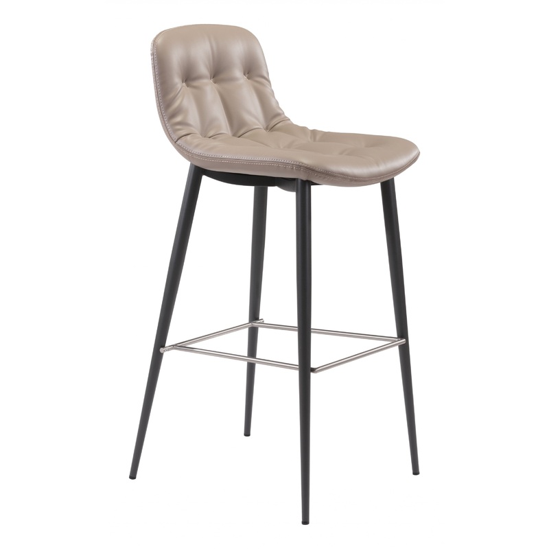Set Of Two 40" Taupe Faux Leather and Black Bar Height Chairs By Homeroots