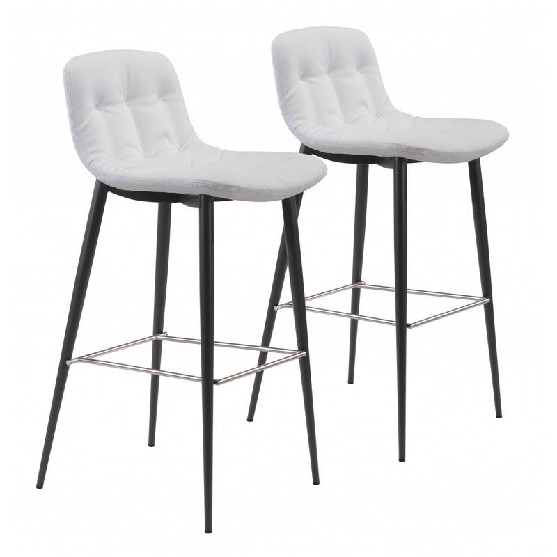 Set Of Two 40" White Steel Low Back Chairs With Footrest By Homeroots