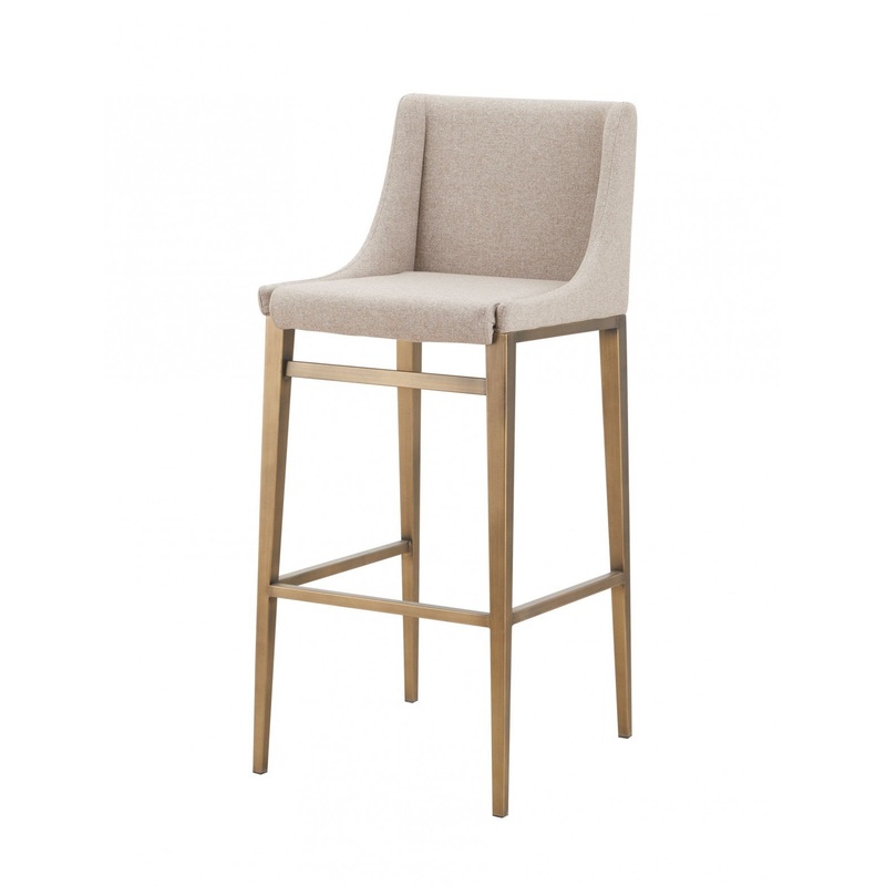 Set Of Two 41" Beige And Antiqued Gold Bar Height Chairs With Footrest By Homeroots