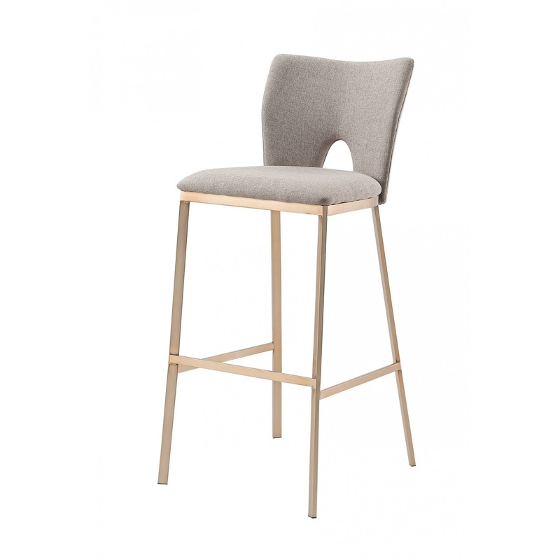 Set Of Two 41" Grey And Brass Bar Height Chairs With Footrest By Homeroots