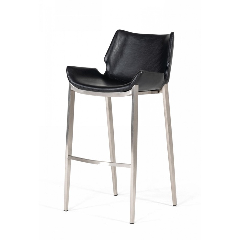 Set Of Two 42" Black Faux Leather And Steel Low Back Bar Height Chairs With Footrest By Homeroots