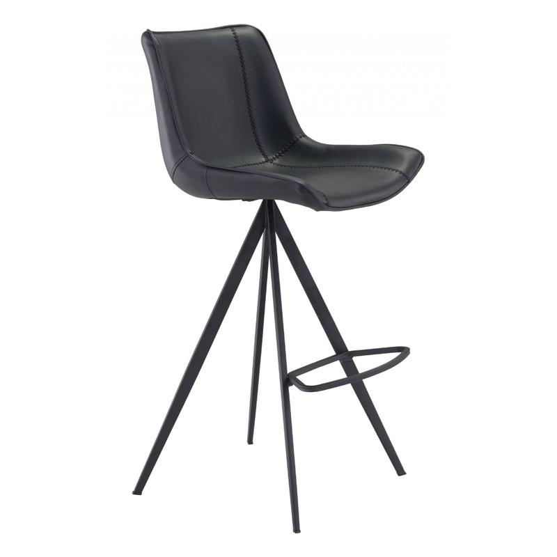 Set Of Two 42" Black Steel Low Back Bar Height Chairs With Footrest By Homeroots