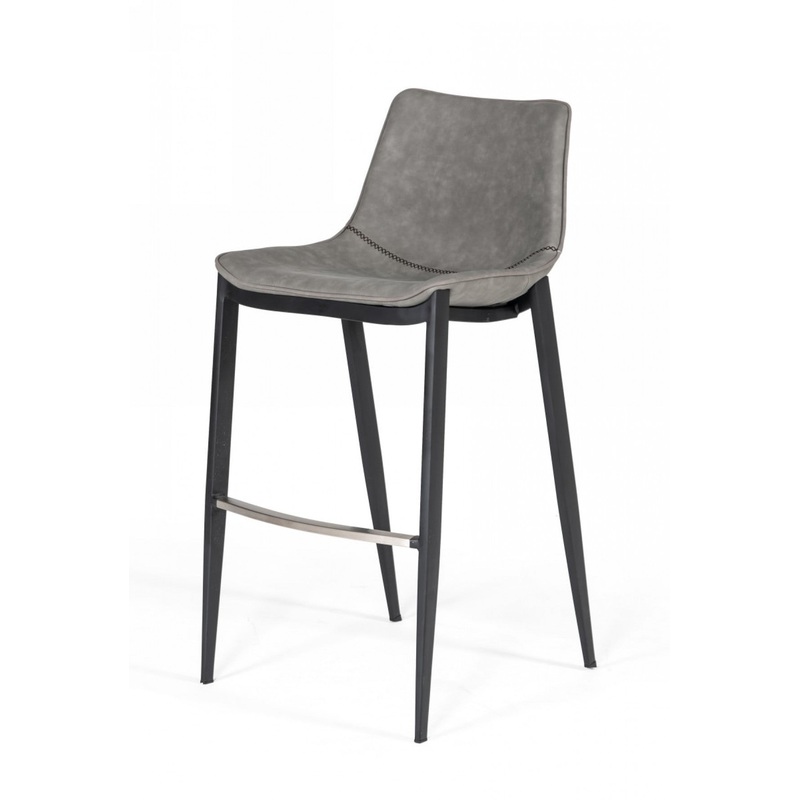 Set Of Two 43" Grey Faux Leather And Black Bar Height Bar Chairs With Footrest By Homeroots