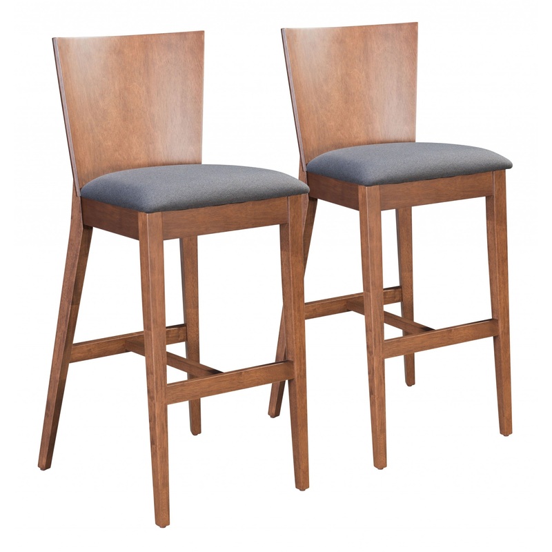 Set Of Two 45" Dark Gray and Walnut Brown Bar Height Chairs With Footrest By Homeroots