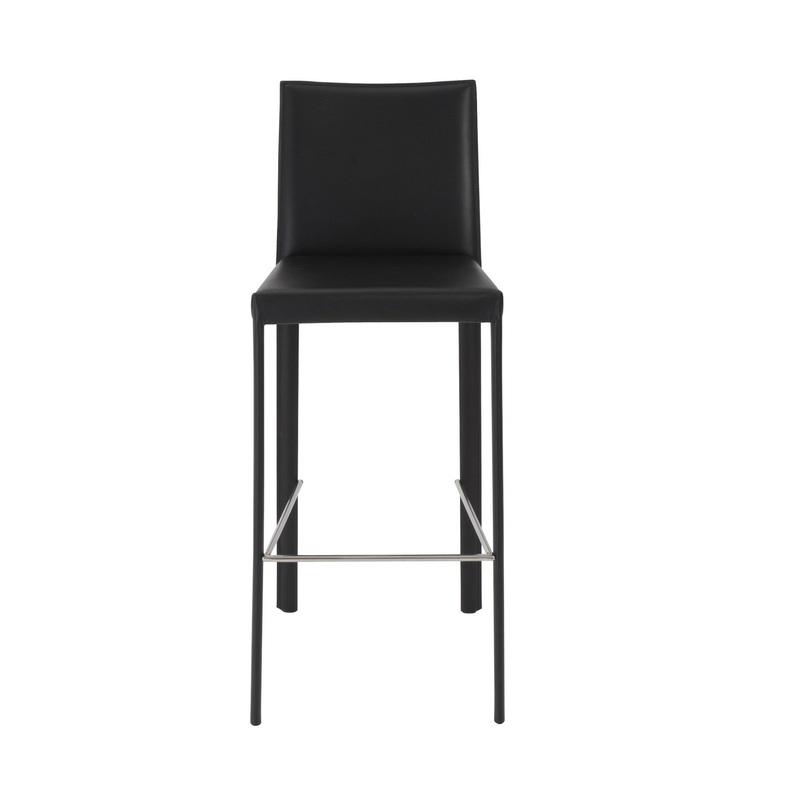Set of Two Full Black Faux Leather Bar Stools By Homeroots