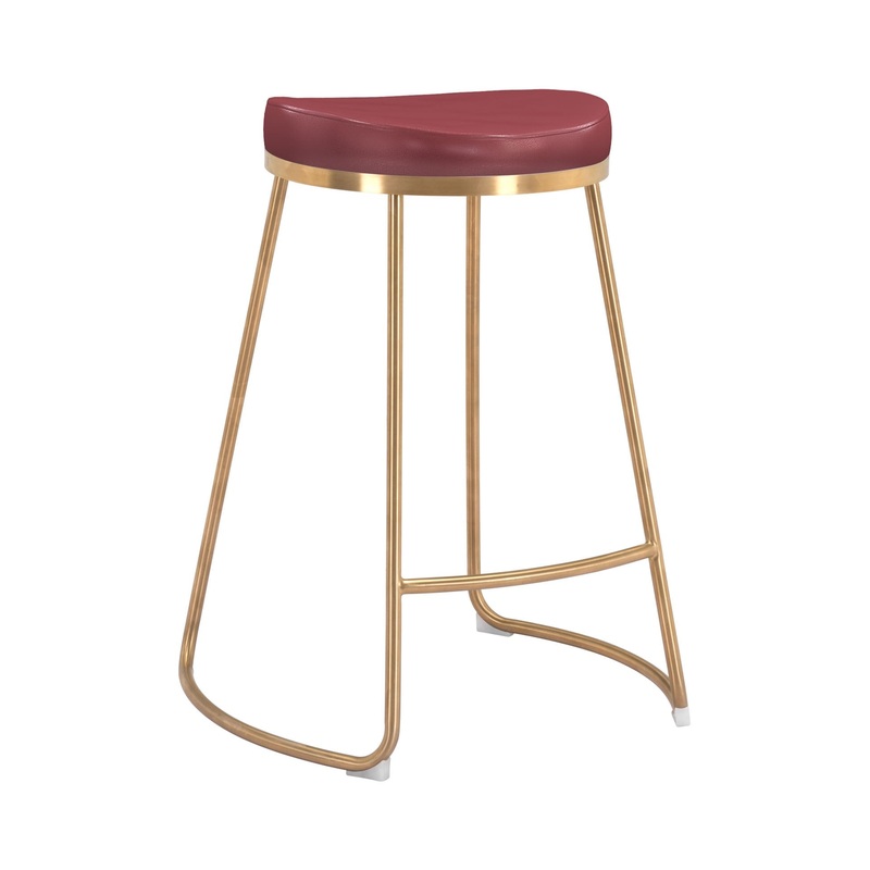 Set of Two " Red and Gold Faux Leather and Stainless Steel Backless Counter Height Bar Chairs with Footrest By Homeroots