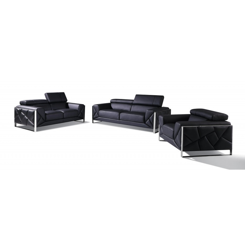 Three Piece Black Italian Leather Six Person Seating Set By Homeroots