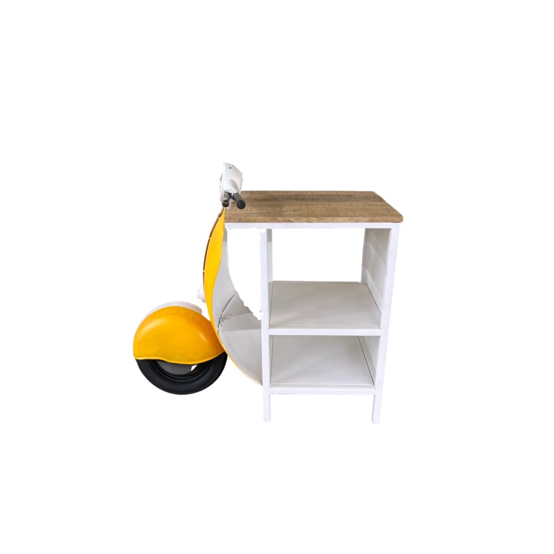 Yellow Wood And Metal Mini Scooter End or Side Table By Homeroots