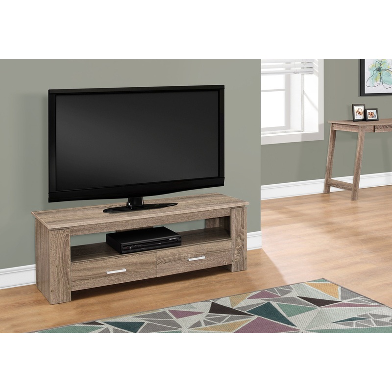 16.25" Dark Taupe Particle Board And Laminate TV Stand With 2 Storage Drawers By Homeroots