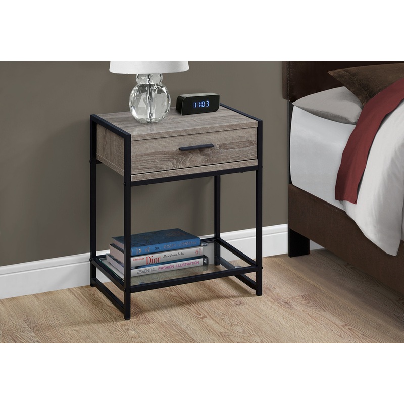22" Black And Deep Taupe End Table With Drawer And Shelf By Homeroots