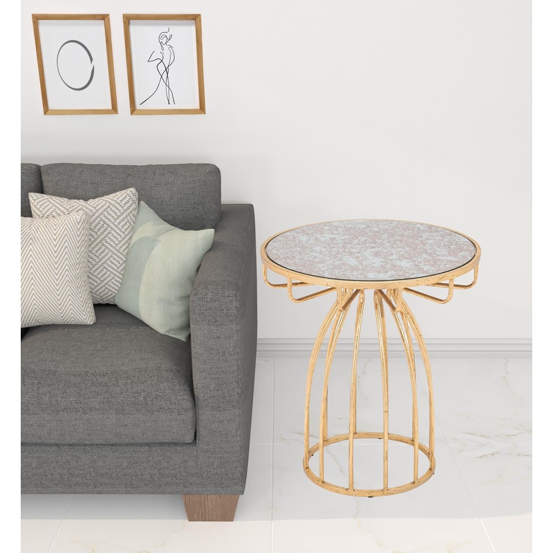 22" Gold And Brown Steel Round End Table By Homeroots