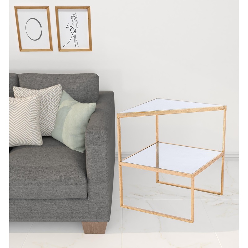 22" Gold And Clear Glass Rectangular End Table By Homeroots