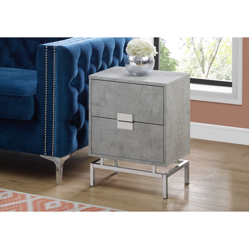 23.5" Grey Cement White Particle Board And Chrome Metal Accent Table By Homeroots