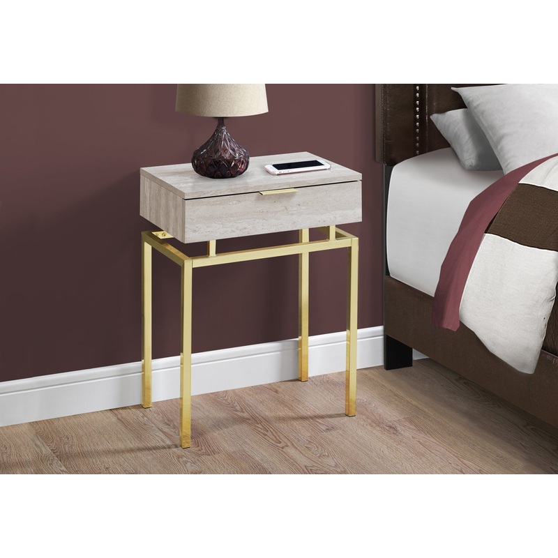 23" Gold And Beige End Table With Drawer By Homeroots