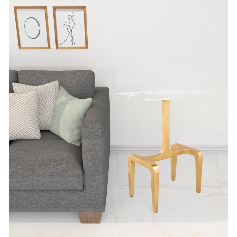 23" Gold Genuine Marble Look Rectangular End Table By Homeroots
