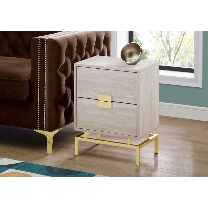 24" Gold And Beige Manufactured Wood Rectangular End Table With Two Drawers By Homeroots