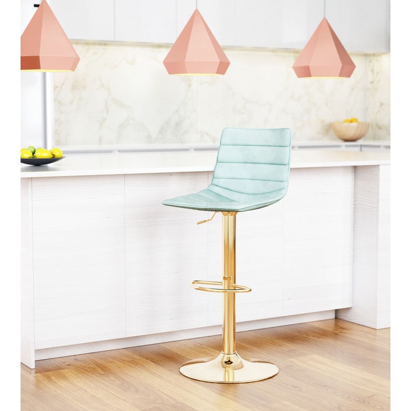 24" Light Green and Gold Steel Swivel Low Back Counter Height Bar Chair with Footrest By Homeroots