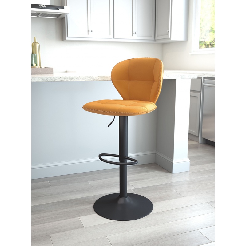 24" Yellow and Black Steel Swivel Low Back Counter Height Bar Chair with Footrest By Homeroots