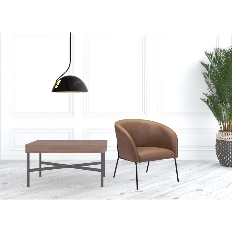 28" Brown Faux Leather And Gold Arm Chair By Homeroots