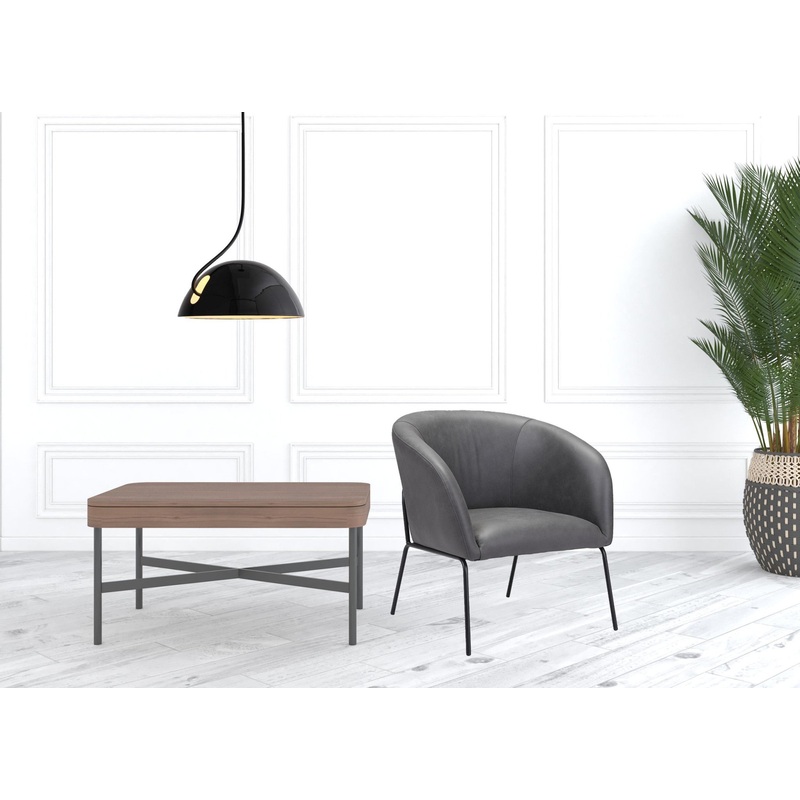 28" Grey Faux Leather And Gold Arm Chair By Homeroots