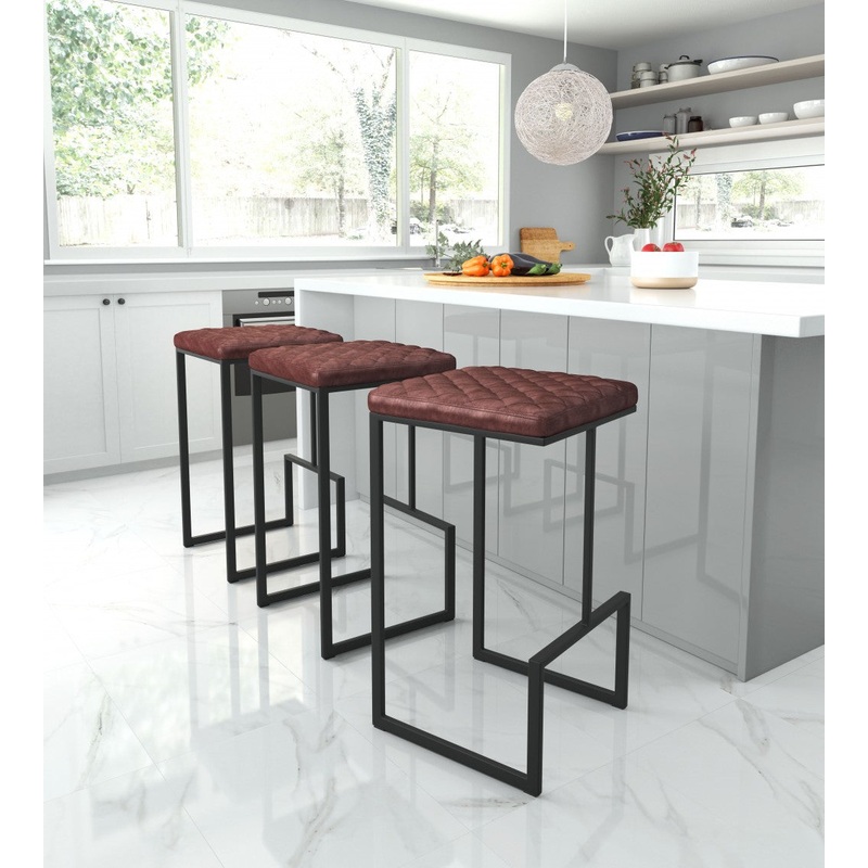 30" Brown And Black Steel Backless Bar Height Chair With Footrest By Homeroots
