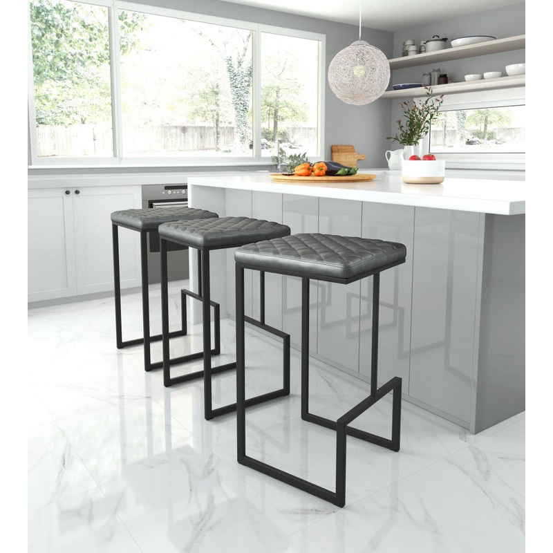 30" Gray And Black Steel Backless Bar Height Chair With Footrest By Homeroots