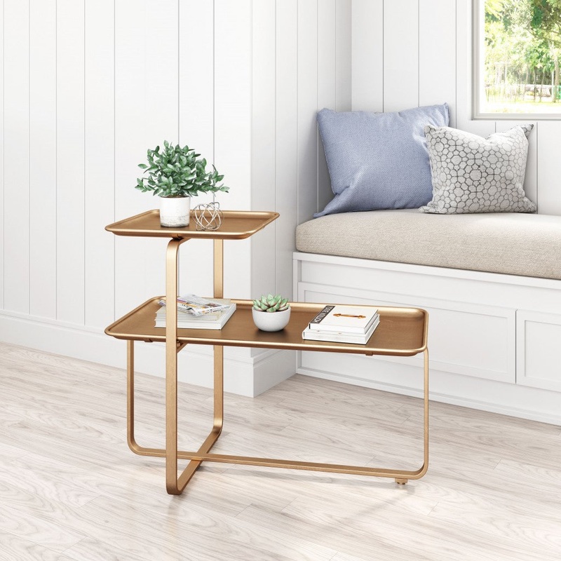31" Gold Square and Rectangular Two Level Coffee Table By Homeroots