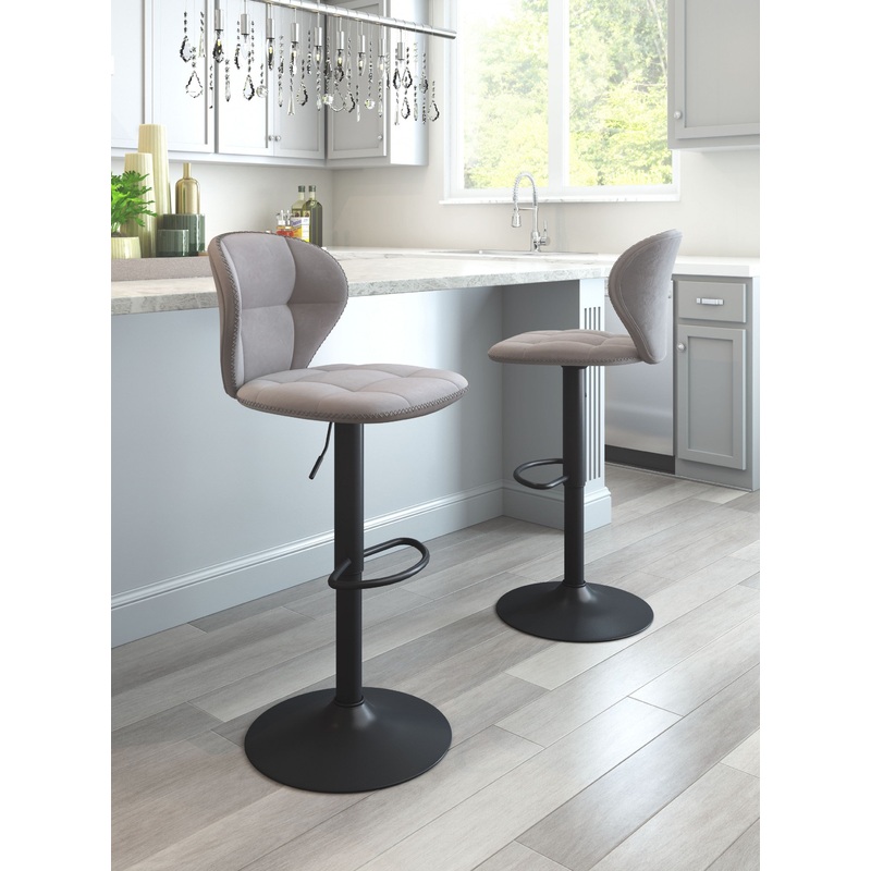 35" Gray And Black Steel Swivel Low Back Counter Height Bar Chair With Footrest By Homeroots