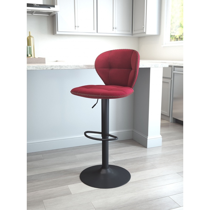 35" Red And Black Steel Swivel Low Back Counter Height Bar Chair With Footrest By Homeroots