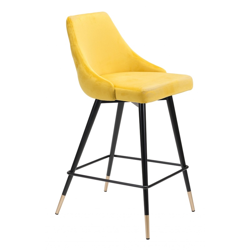 36" Yellow And Black Steel Low Back Counter Height Bar Chair With Footrest By Homeroots
