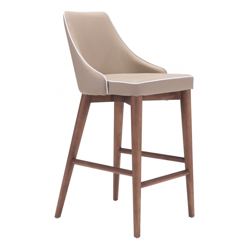 37" Beige And Brown Solid Wood Low Back Counter Height Bar Chair With Footrest By Homeroots