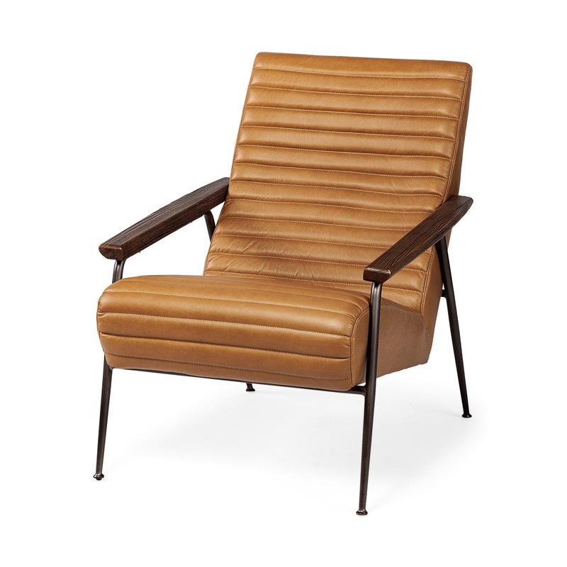 37" Tan And Brown Faux Leather Tufted Arm Chair By Homeroots