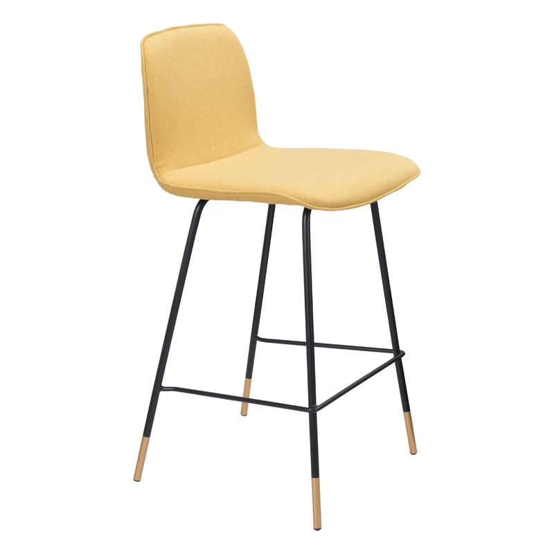 37" Yellow Upholstery and Black Steel Counter Height Bar Chair With Footrest By Homeroots